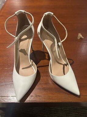Aldo White Pointed Ankle-Strap Stiletto Pumps